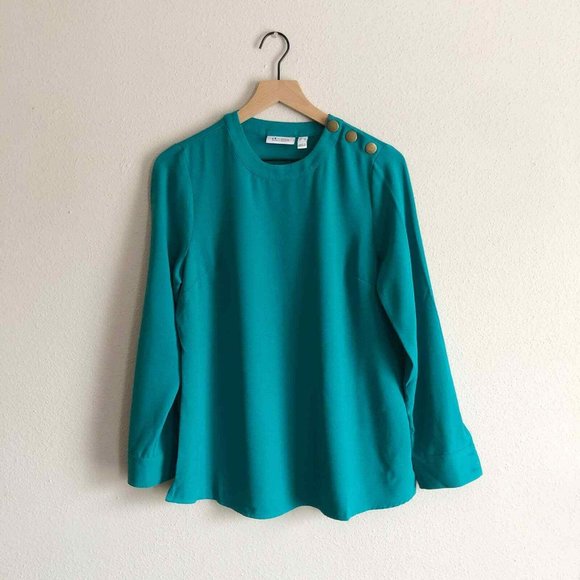 DENIM & CO Women's Luxe Stretch Solid Snap Shoulder Blouse Jade